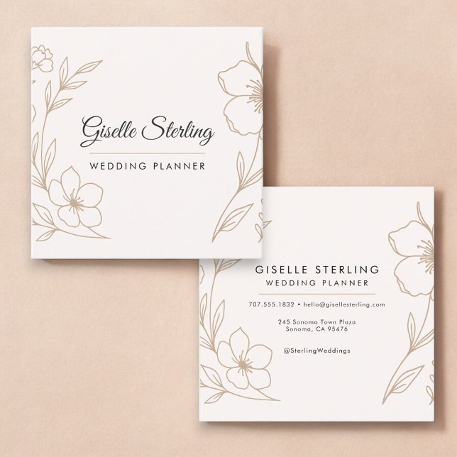 Minimalist Botanical Blush Black Wedding Planner Square Business Card (Creator Uploaded)