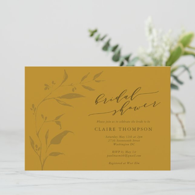 Minimalist Botanical Boho Mustard Bridal Shower Invitation (Standing Front)