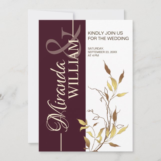 Minimalist Botanical Burgundy Wedding Invitation (Front)