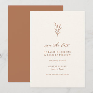 Minimalist Botanical Burnt Orange Wedding Save The Date
