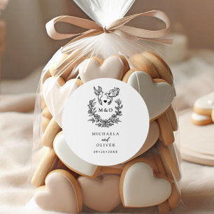 Minimalist Botanical Doves Elegant Script Wedding Classic Round Sticker