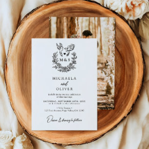 Minimalist Botanical Doves Elegant Script Wedding Invitation