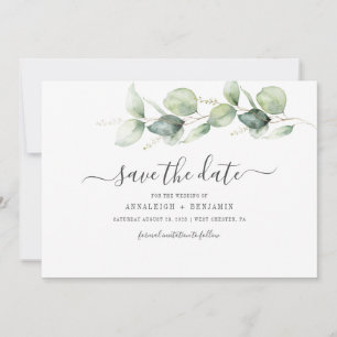 Minimalist Botanical Eucalyptus Leaves Wedding Save The Date
