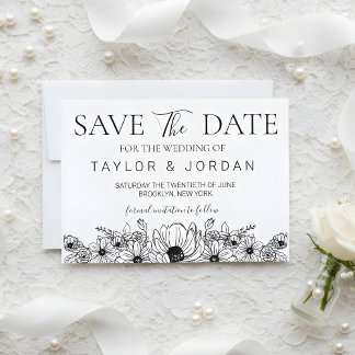 Minimalist Botanical Floral Border Wedding  Save The Date