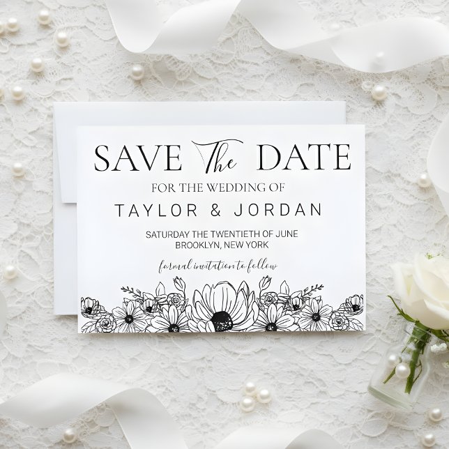 Minimalist Botanical Floral Border Wedding  Save The Date (Creator Uploaded)