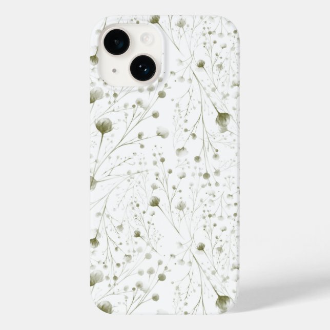 Minimalist Botanical Floral Nature Green White Case-Mate iPhone Case (Back)