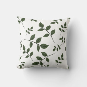 Minimalist Botanical Green Leaves Aesthetic Throw  Cushion