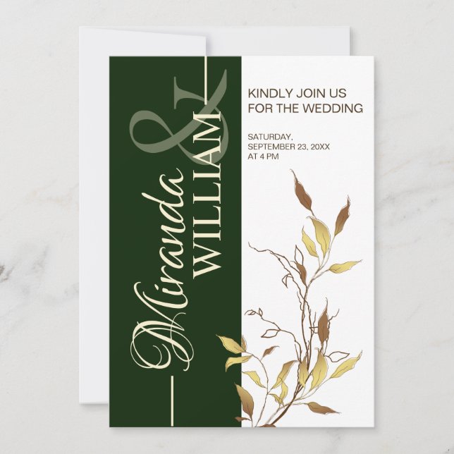 Minimalist Botanical Green Wedding Invitation (Front)