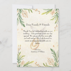 Minimalist Botanical Greenery Dove & Ring Wedding Thank You Card