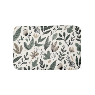 Minimalist Botanical Leaf and Bud Design Bath Mat