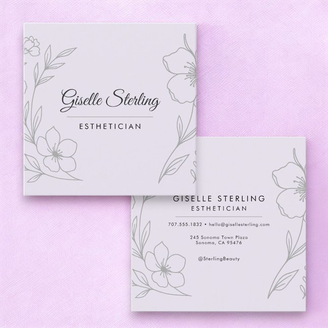 Minimalist Botanical Lilac Purple Aesthetician Square Business Card (Creator Uploaded)