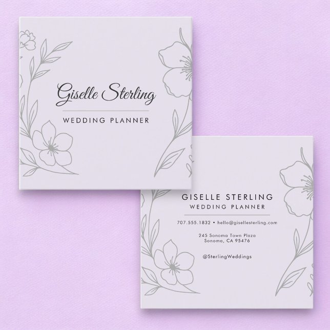 Minimalist Botanical Lilac Purple Wedding Planner Square Business Card (Creator Uploaded)