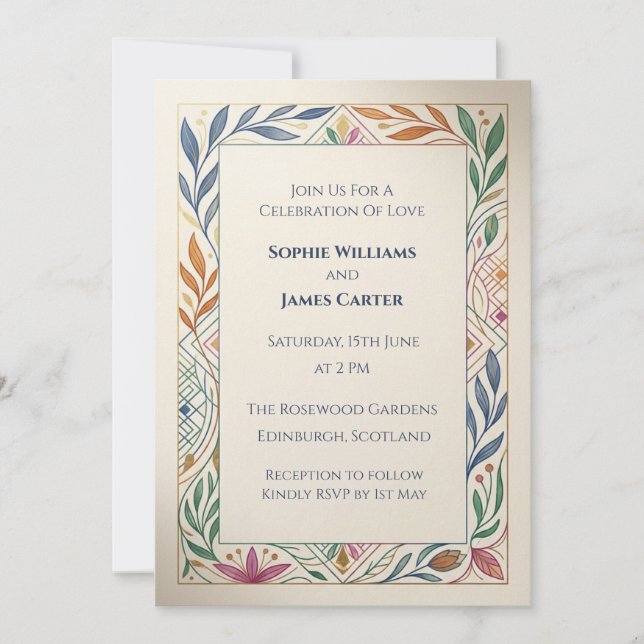 Minimalist Botanical Line Art Floral Wedding Invit Invitation (Front)