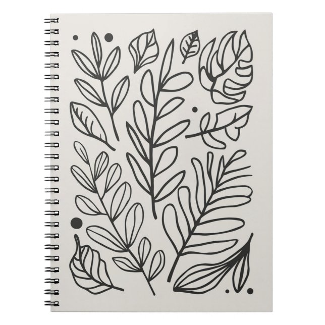 Minimalist Botanical Line Art Leaves Notebook (Front)