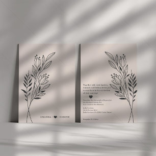 Minimalist Botanical Line Art Wedding Invitation