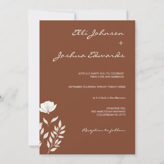 Minimalist Botanical Line Art Wildflower Terracott Invitation