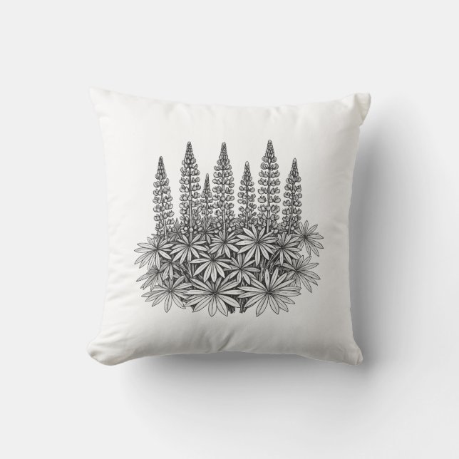 Minimalist Botanical Lupine Throw Pillow (Front)