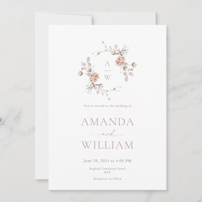 Minimalist Botanical Monogram Invitation (Front)