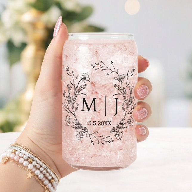  minimalist botanical monogram wedding chic can glass (Creator Uploaded)