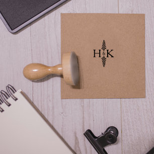 Minimalist Botanical Monogram, Wedding Rubber Stamp