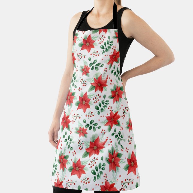 Minimalist Botanical Pattern Watercolor Poinsettia Apron (Insitu)