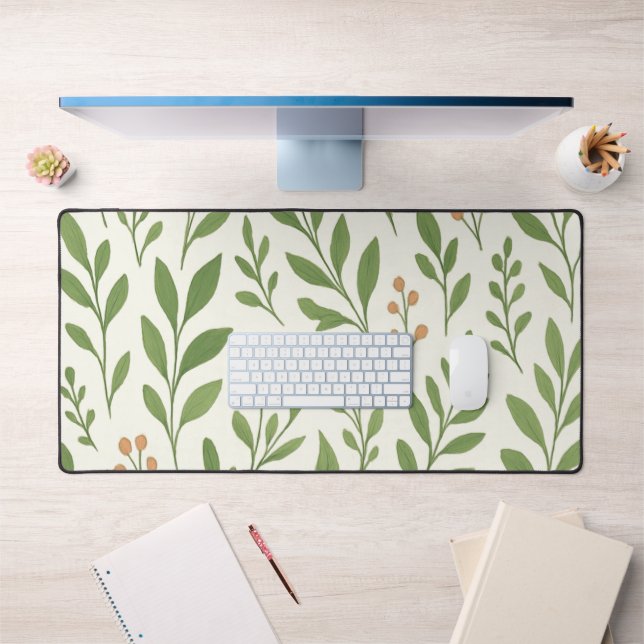 Minimalist Botanical Pattern with Green Leaves  Desk Mat (Office 1)