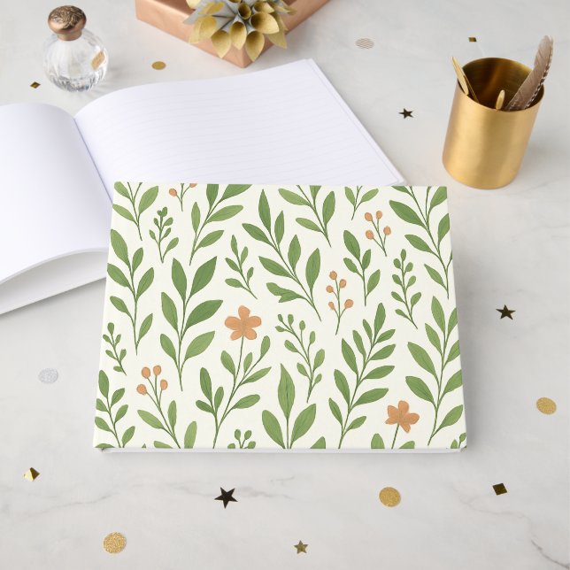 Minimalist Botanical Pattern with Green Leaves  Guest Book (Front Open)