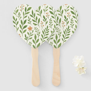 Minimalist Botanical Pattern with Green Leaves Hand Fan