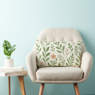 Minimalist Botanical Pattern with Green Leaves  Lumbar Cushion