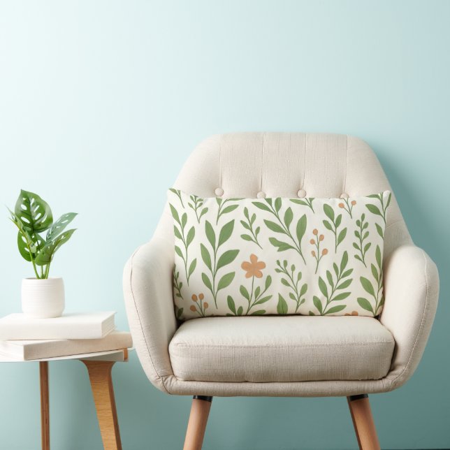 Minimalist Botanical Pattern with Green Leaves  Lumbar Cushion (Chair)
