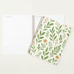 Minimalist Botanical Pattern with Green Leaves Planner