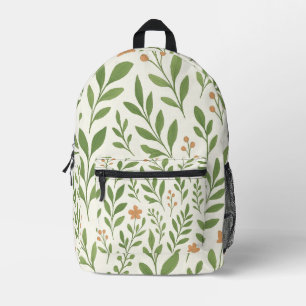Minimalist Botanical Pattern with Green Leaves Printed Backpack