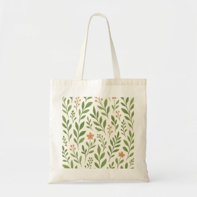 Minimalist Botanical Pattern with Green Leaves  Tote Bag (Front)