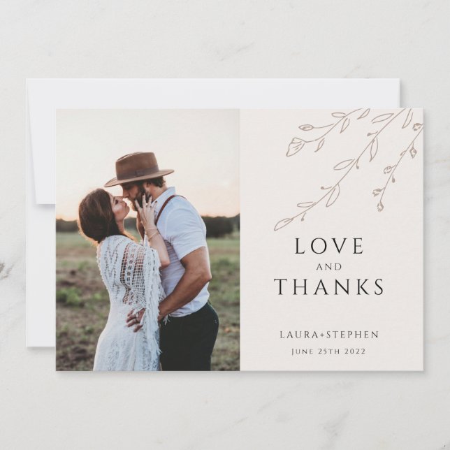 Minimalist Botanical Photo Wedding Thank You Card (Front)
