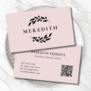 Minimalist Botanical QR Code Blush Pink Business Card