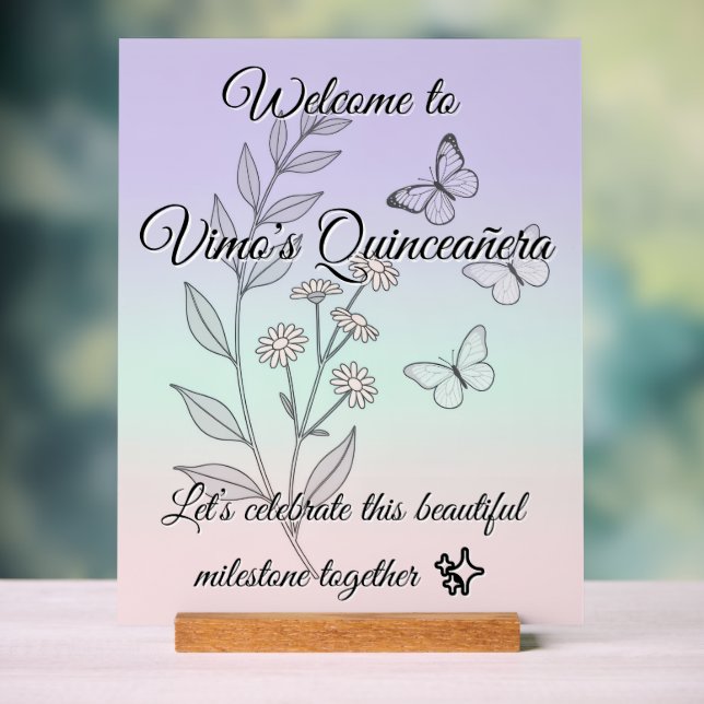 Minimalist Botanical Quinceañera Acrylic Sign (Neutral)