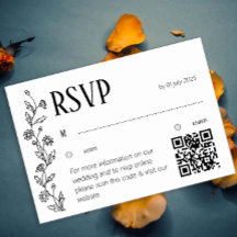 Minimalist Botanical RSVP Card Daisy Line Art QR