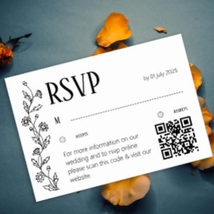 Minimalist Botanical RSVP Card  Daisy Line Art QR