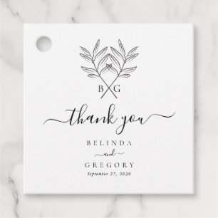 Minimalist Botanical Rustic Monogram Wedding Favour Tags