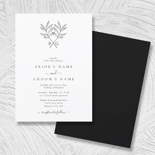 Minimalist Botanical Rustic Monogram Wedding Invitation