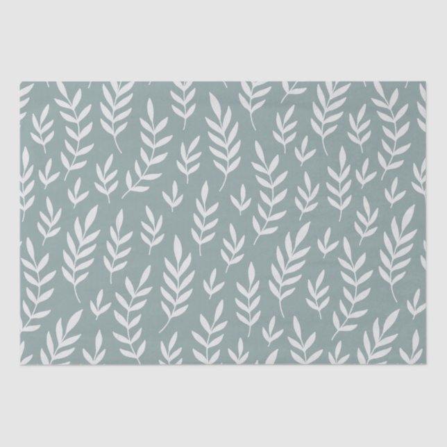 MINIMALIST BOTANICAL SAGE GREEN LEAF FOLIAGE MOTIF TISSUE PAPER (Front)