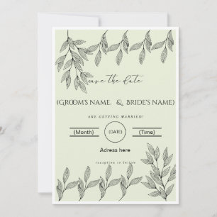Minimalist Botanical "Save the Date" Wedding Invitation