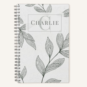 Minimalist Botanical Sketch, Custom Monogram Pet Notebook