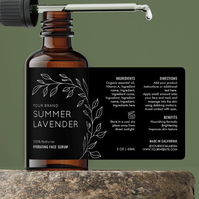 Minimalist Botanical Skincare Dropper Bottle Label (Creator Uploaded)