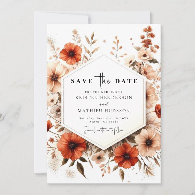 Minimalist Botanical Terracotta Wedding Save The Date (Front)