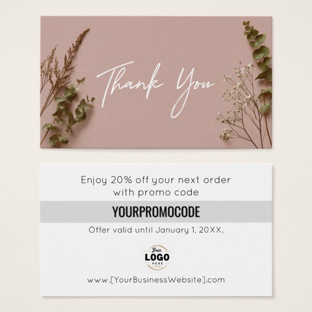 Minimalist Botanical Thank You Discount Card (Front & Back)