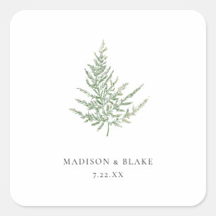 Minimalist Botanical Watercolor Fern Wedding  Square Sticker