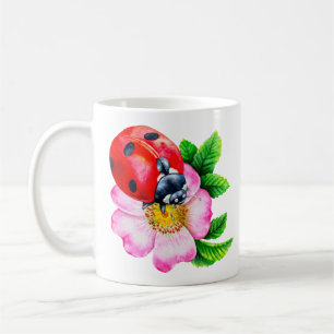 Minimalist Botanical Watercolor Ladybug Flower Mug