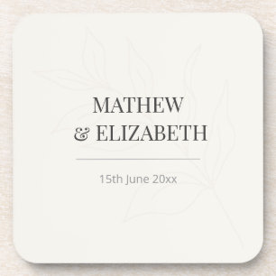 Minimalist Botanical Wedding Coaster Warm Ivory