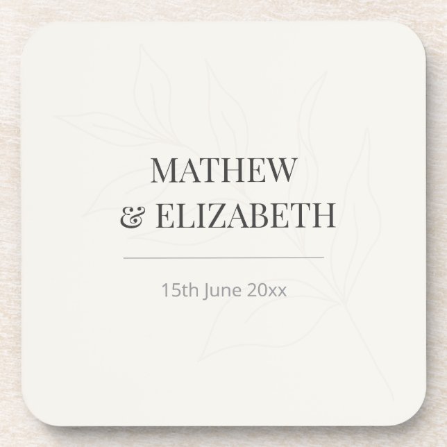Minimalist Botanical Wedding Coaster | Warm Ivory (Front)